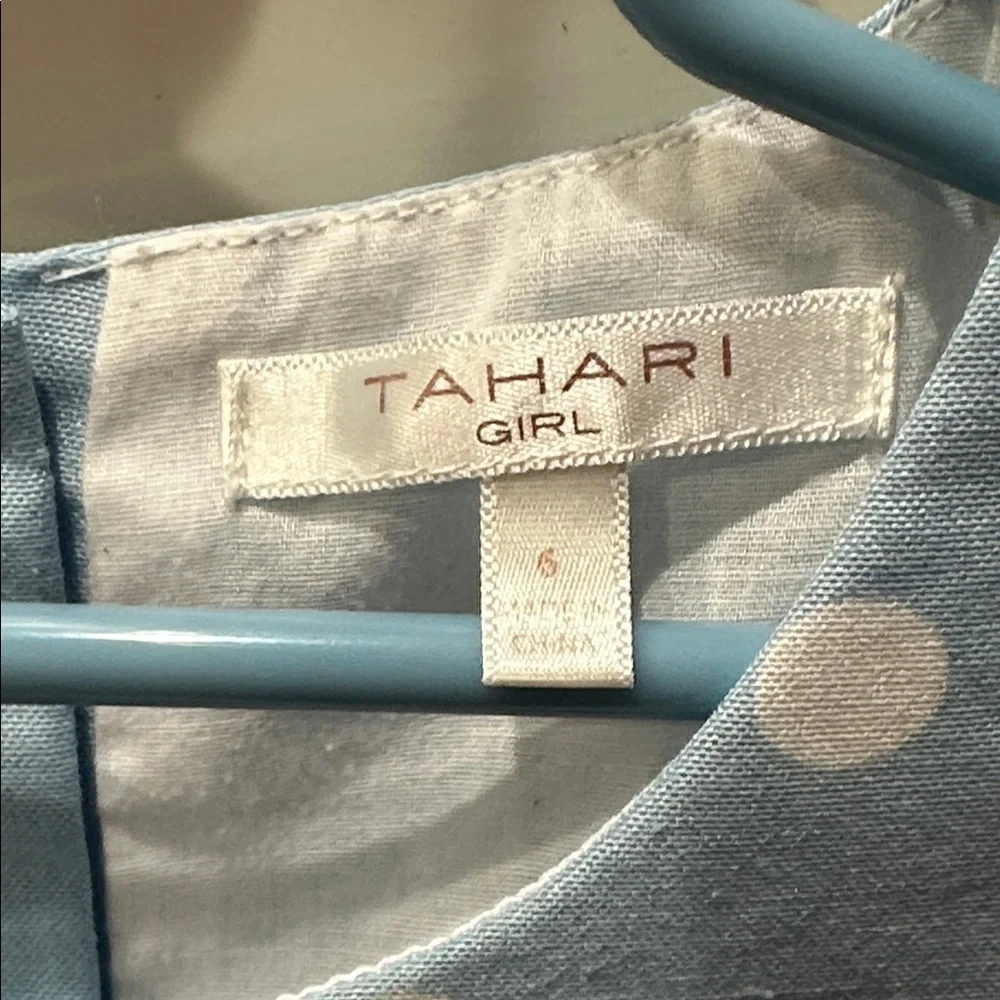 Tahari Girl Light Blue Dress with White Dots Size 5